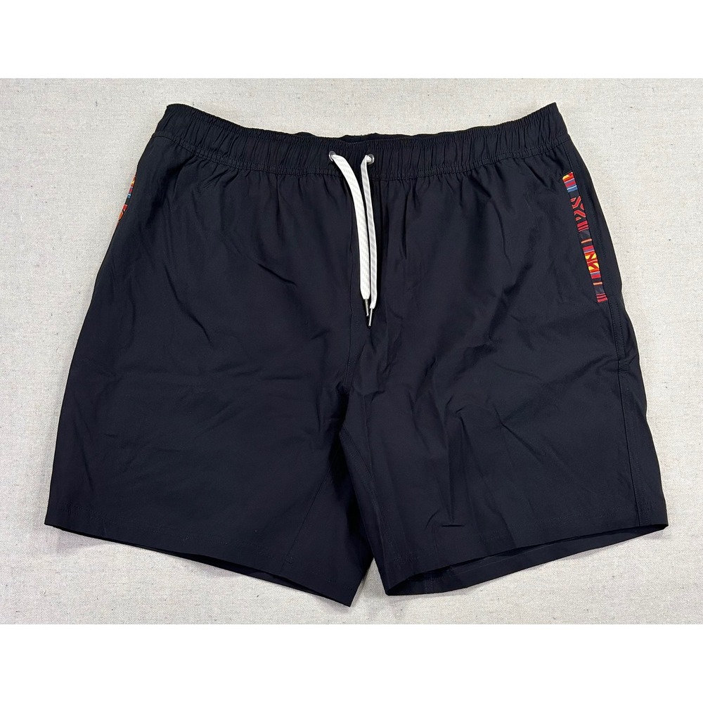 Wowie Mens XL Black Athletic Shorts Patterned Trim Drawstring Swim Trunks